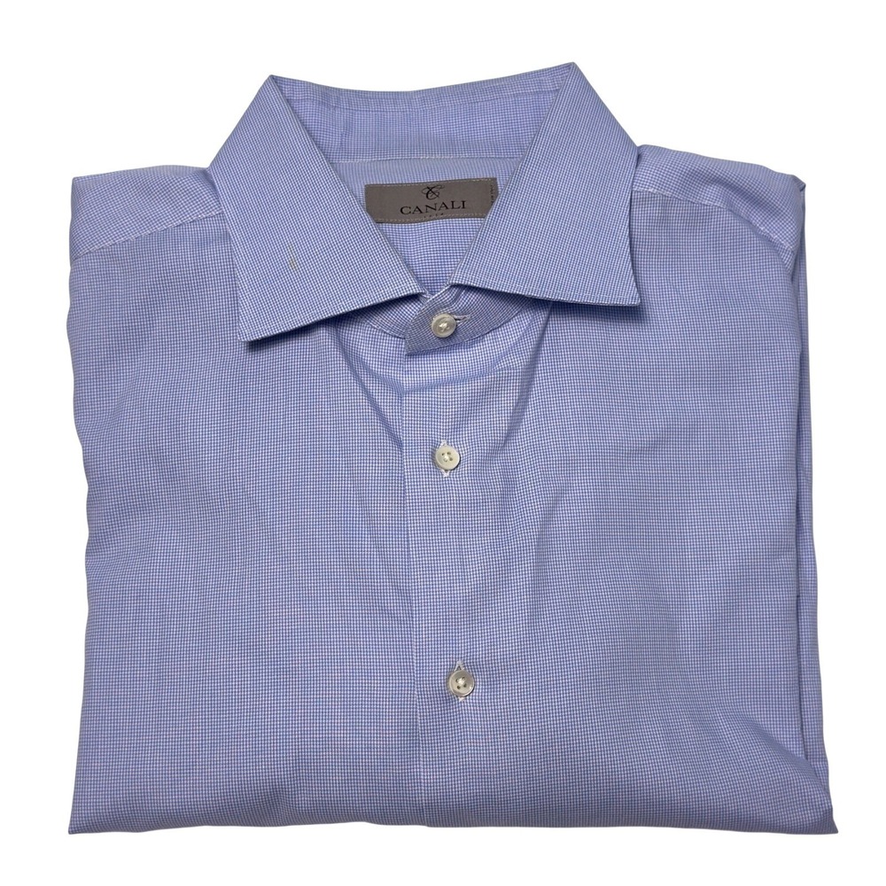 Canali Dress Shirt Mens‎ Size 17.5 44 XL Blue Long Sleeve Modern Fit Cotton
